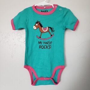 Lazy One NWT Baby Girl 18 Months Teal Blue One Piece Bodysuit My Horse Rocks Top